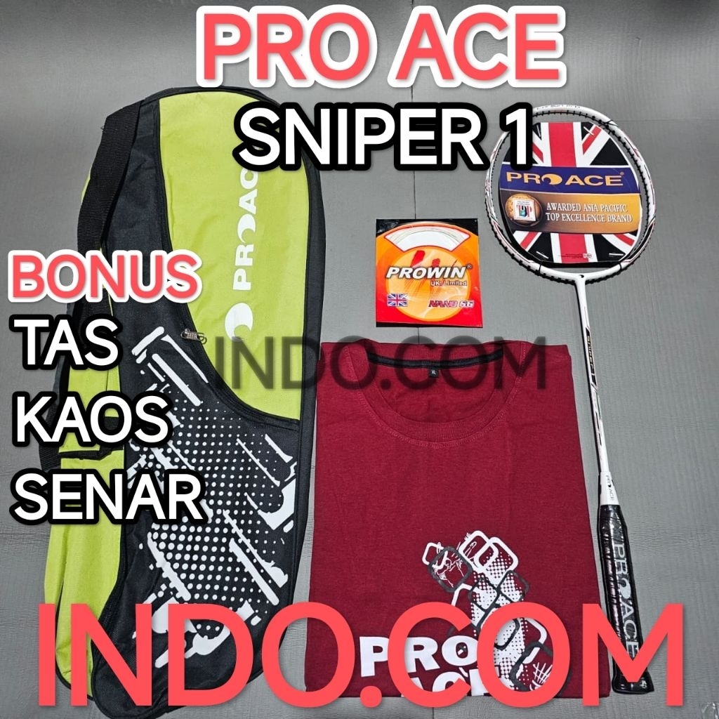 Raket Badminton Bulutangkis Pro Ace Sniper 1 Original Bonus Tas Kaos Senar