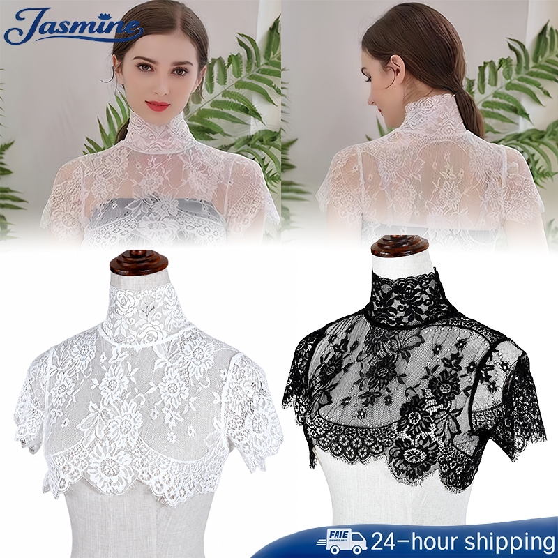 Kerah Instan Model Korea Kerah Palsu Renda Kerah Tinggi Pendek Penutup Leher Hias Renda