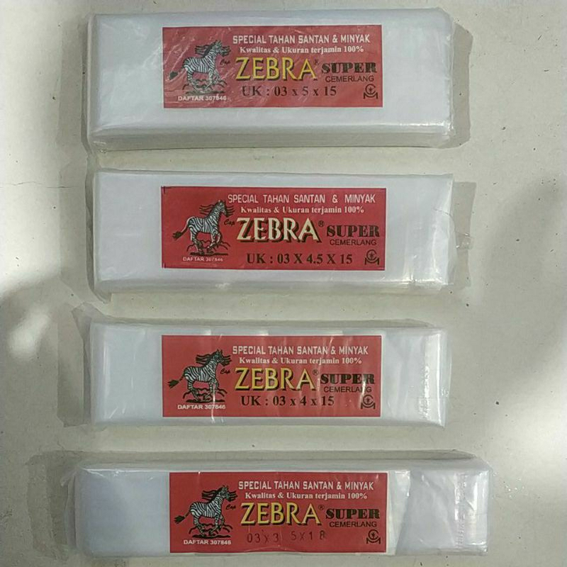 Plastik PE Zebra 4x15, 4,5x15, 5x15/Plastik Es Lilin Kecil / Plastik Saos Bening / Plastik Es Lilin 