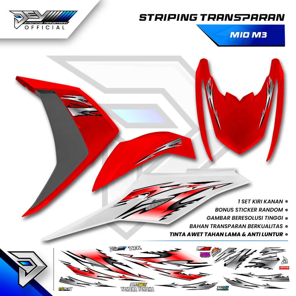 STRIPING TRANSPARAN MIO M3 | MOTIF VARKY CARBON | STICKER BODY YAMAHA MIO M3