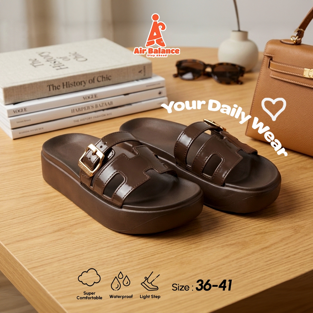Air-Balance Sandal Slop Polos Karet Jelly Wanita Casual Anti Licin Nyaman 809-H