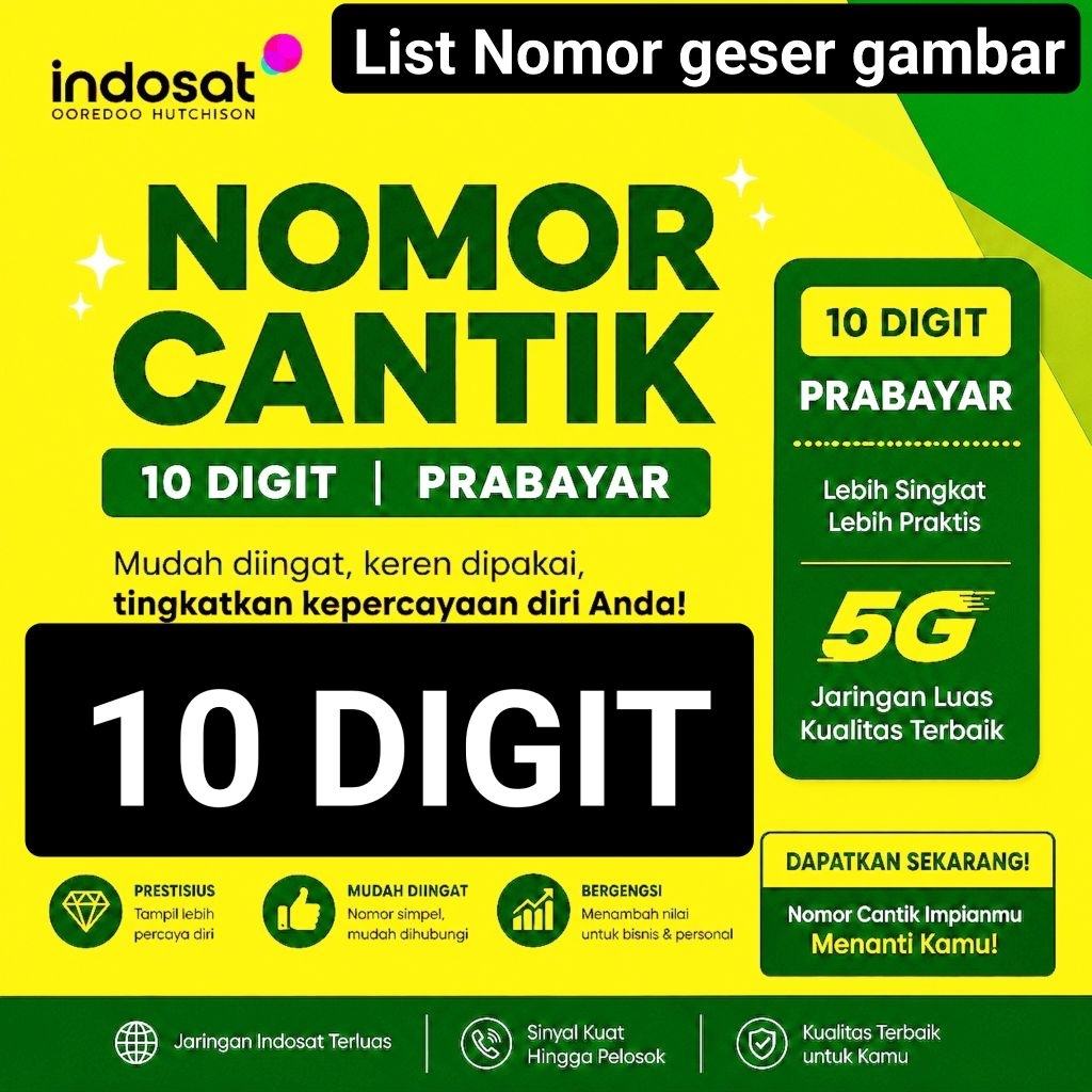 Nomor cantik Indosat im3 10 digit 4G plus 5G Langka