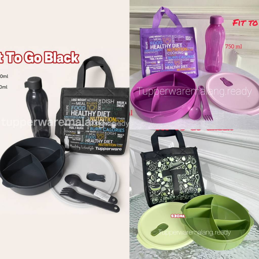 [PROMO] TEPAK MAKAN/ KOTAK BEKAL TUPPERWARE FIT TO GO LUNCH SET HIJAU GREEN UNGU HITAM BLACK MURAH