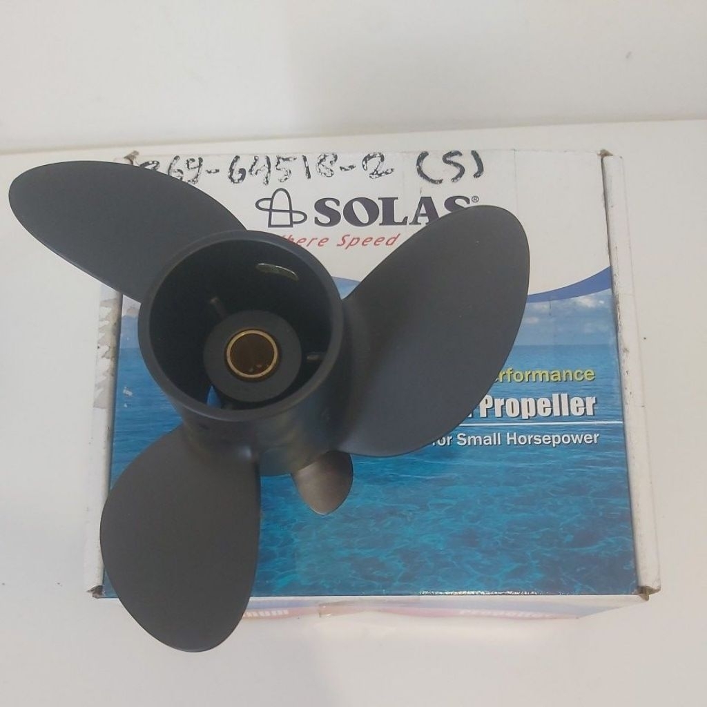 Propeller / baling / kipas mesin tempel Tohatsu 5pk Solas. Aluminium.