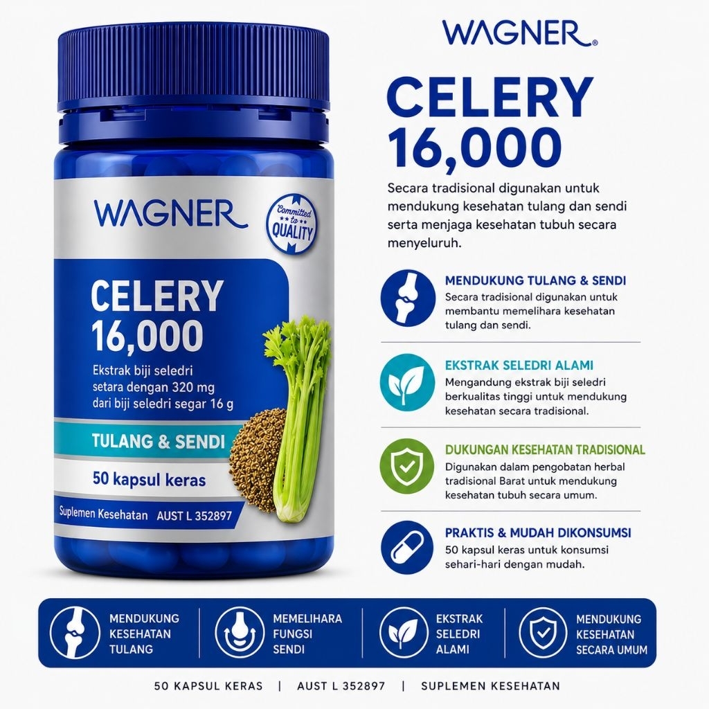 Wagner Celery 16000 50 Kapsul Original Australia | Celery Seed Extract Premium - Ekstrak Biji Seledr