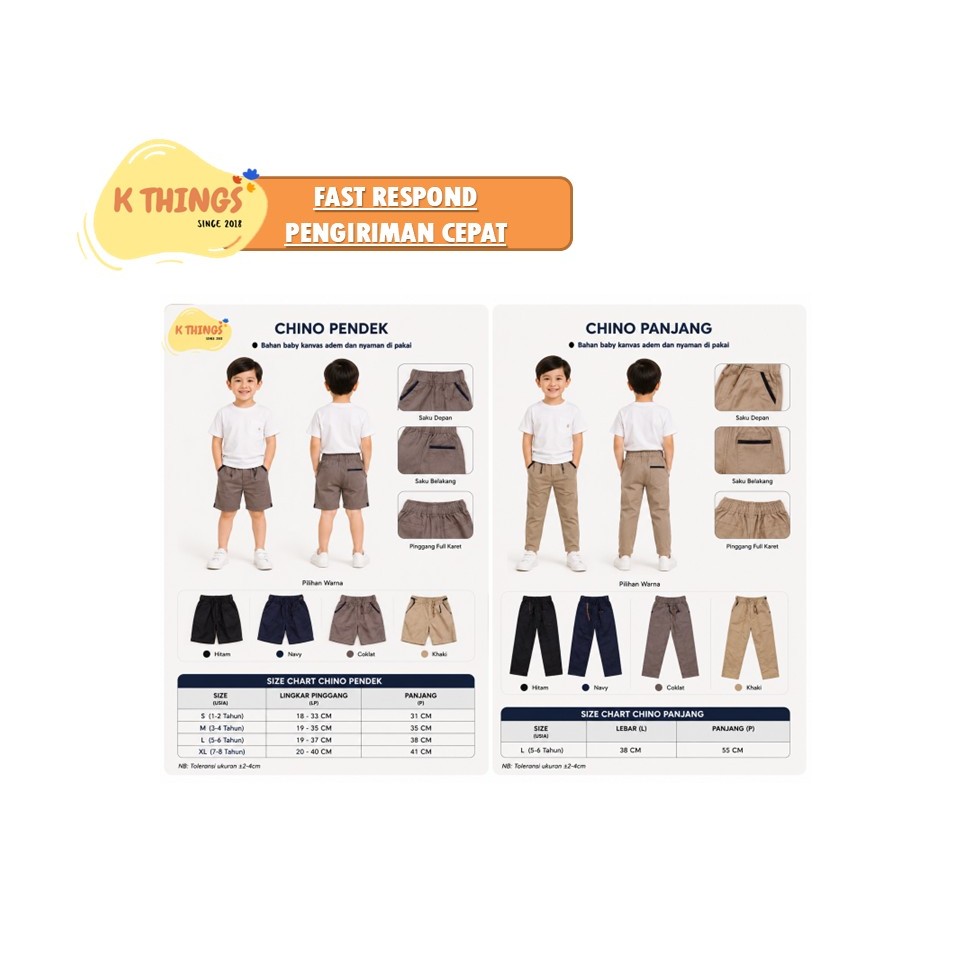 K Things CHINO Pants Celana Chino Panjang Celana Chino Pendek Anak Laki-Laki Bahan Tr American Drill