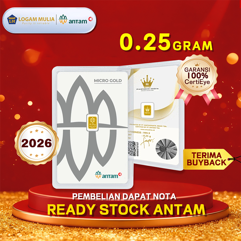 LOGAM MULIA EMAS ANTAM (LM) 0.25 GR REINVENTED PRESS CERTIEYE TERBARU