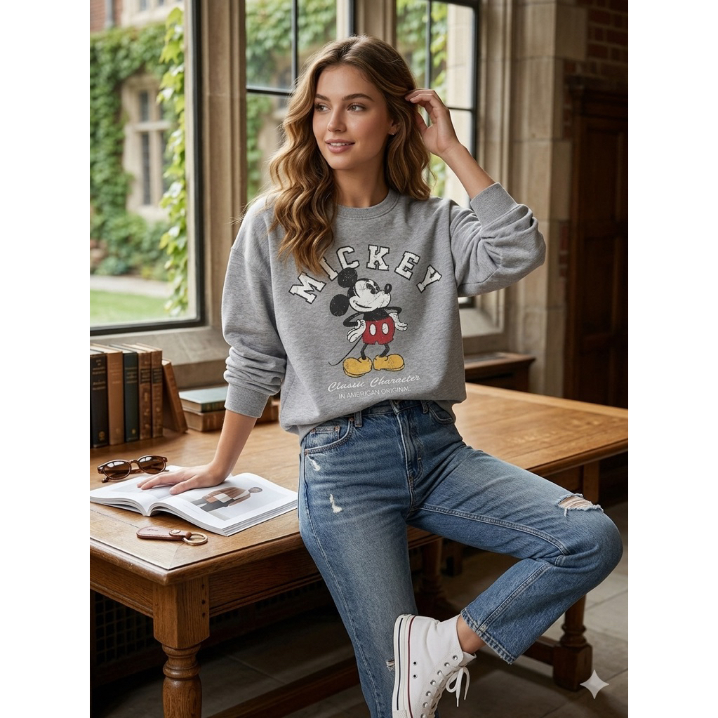 BANTU(NWTA)> Brownie Mickey Crewneck Original - Light Grey (Outfit/Pakaian)|Preloved/2nd/Second/Beka