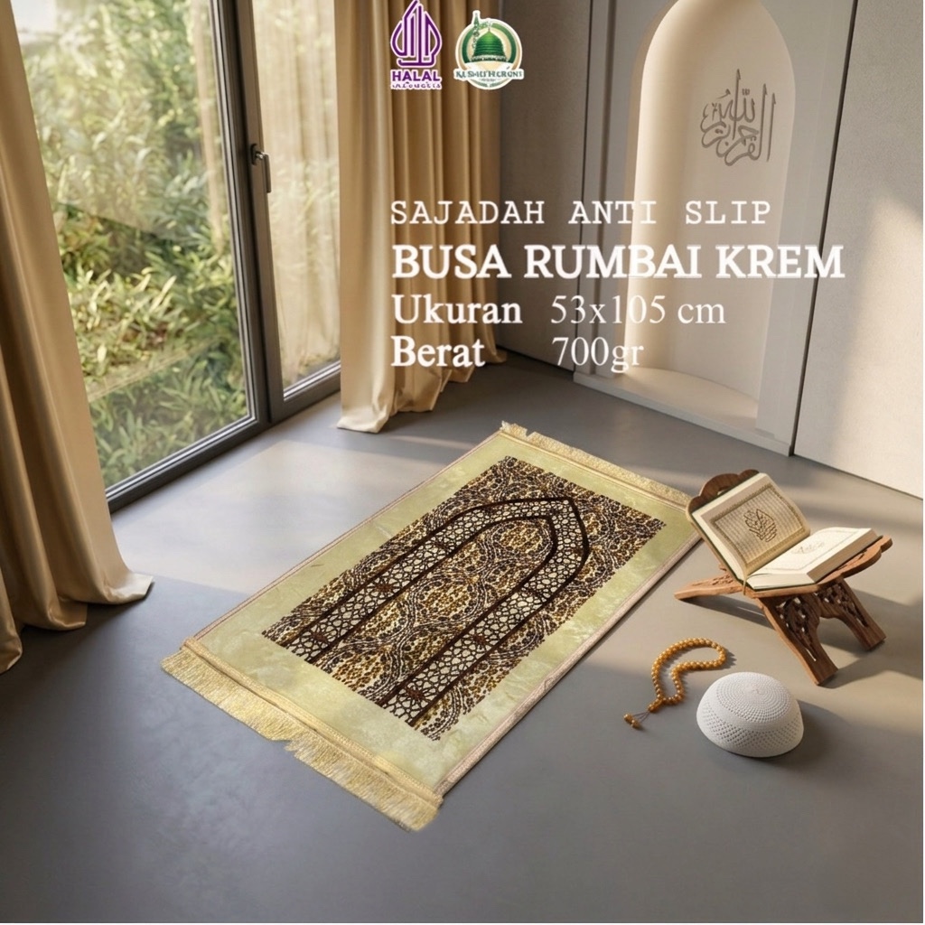 Sajadah Busa Rumbai Krem Series AntiSlip Tebal Empuk Premium jumbo Dewasa