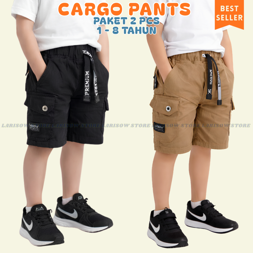 Celana Cargo Anak Pendek Twill Combed Premium - Celana Anak Laki Laki Casual Kekinian Nyaman Adem Ku
