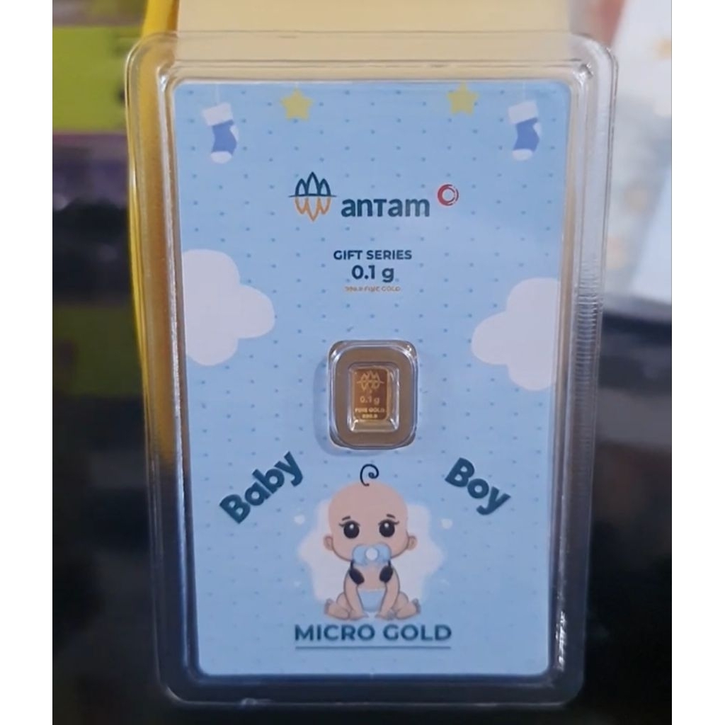 KADO HADIAH LAHIRAN BAYI LAKI-LAKI DAN PEREMPUAN 0.1 GAMBAR DOT GAJAH EMAS BURUNG MOBIL GRAM GIFT BI
