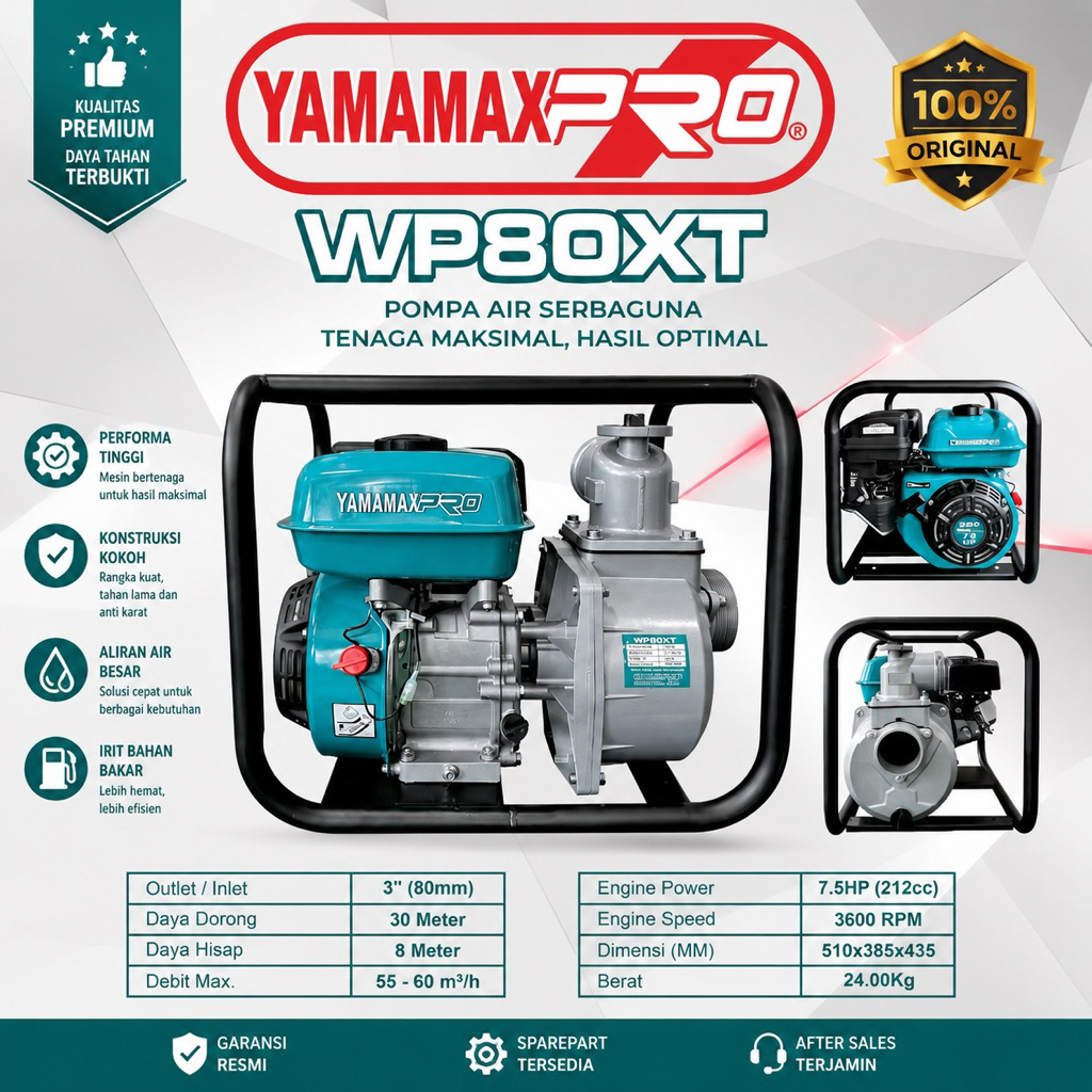 YAMAMAX Mesin Pompa Sawah Alkon 3 inchi - Yamamax Pro WP80XT mesin Alkon bensin