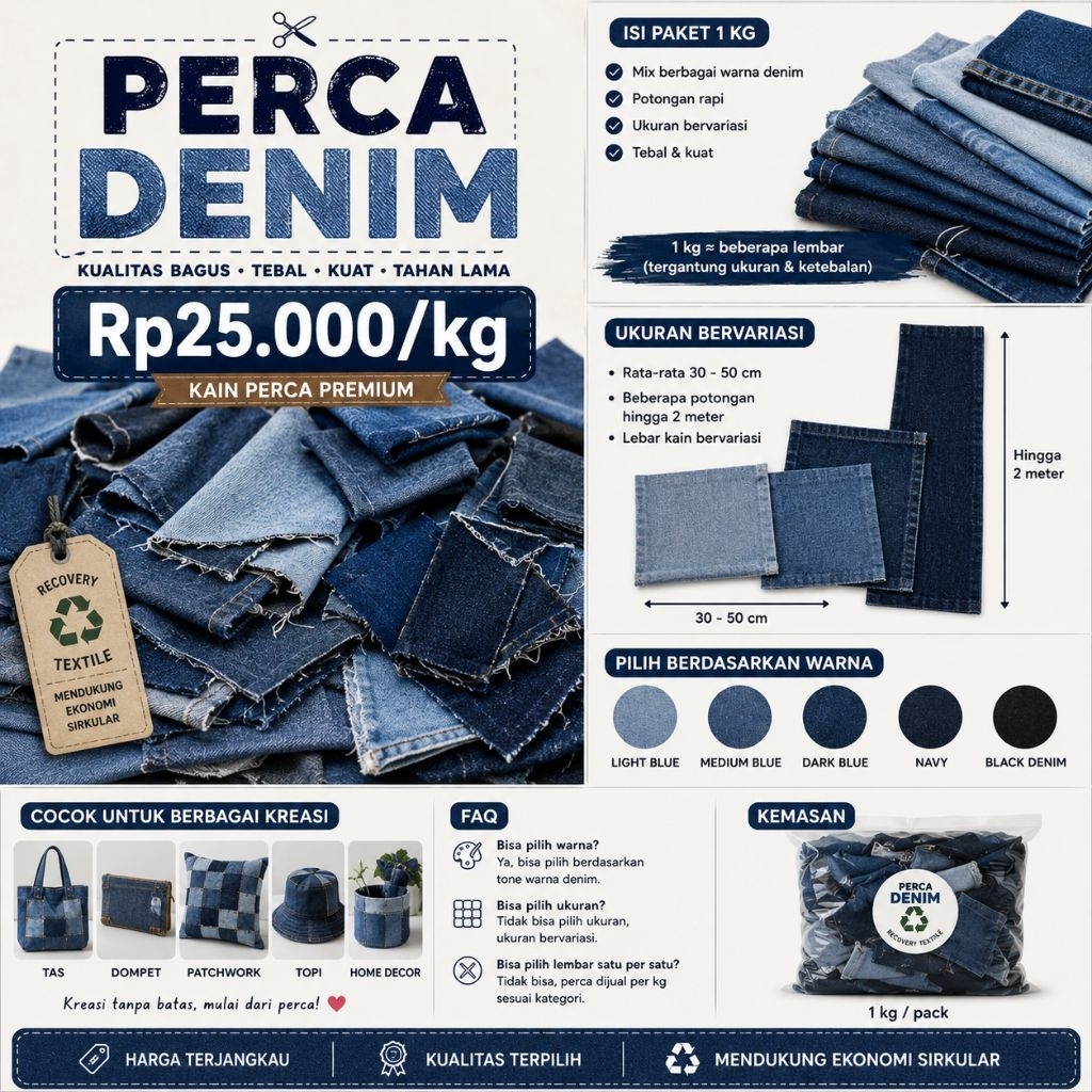 kain Perca Denim kiloan ,perca jeans berkualitas 1kg
