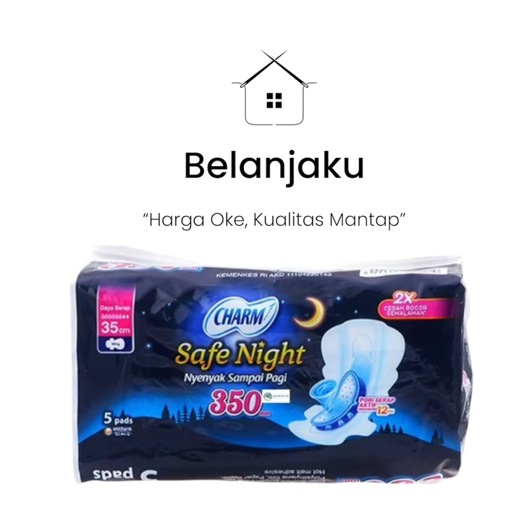 Charm Pembalut Safe Night 35 cm Wing 5 Pads - Pembalut Malam 35 cm