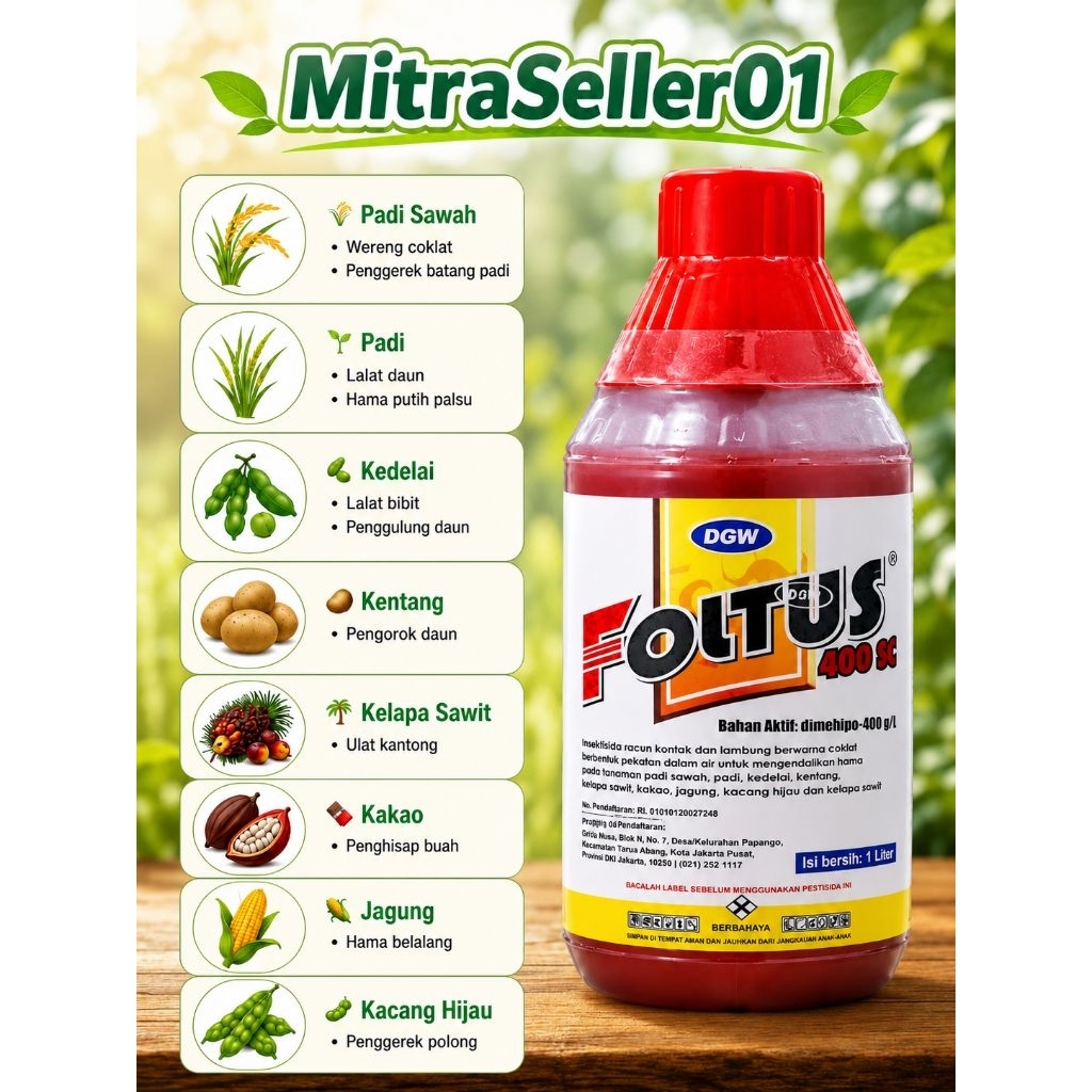 Insektisida Foltus 400SL 1 Liter - Bahan Aktif Dimehipo, Efektif untuk Tanaman Padi - Foltus 400 Sl,