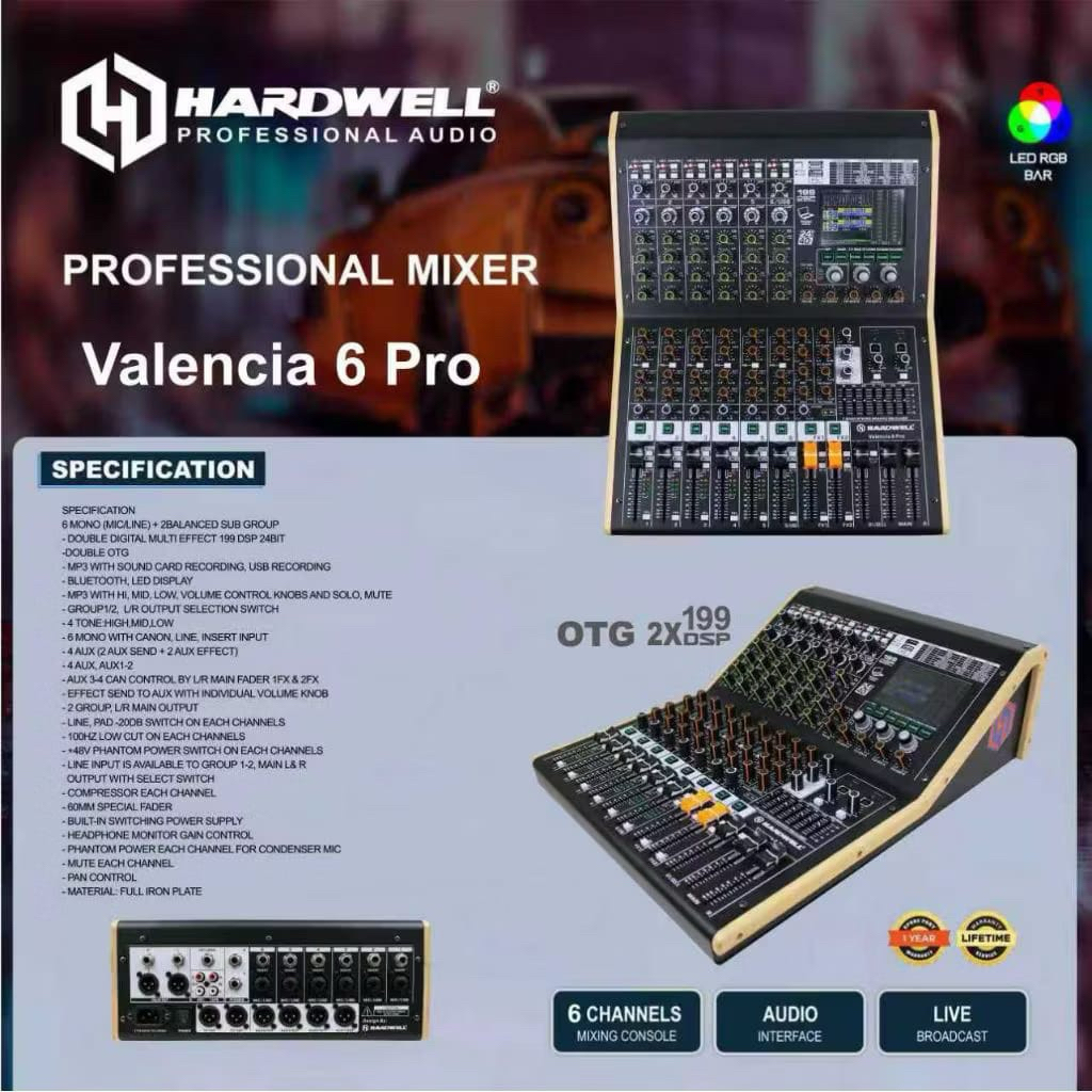 Mixer Hardwell Valencia 6 Pro Original Mixer 6 Channel Hardwell