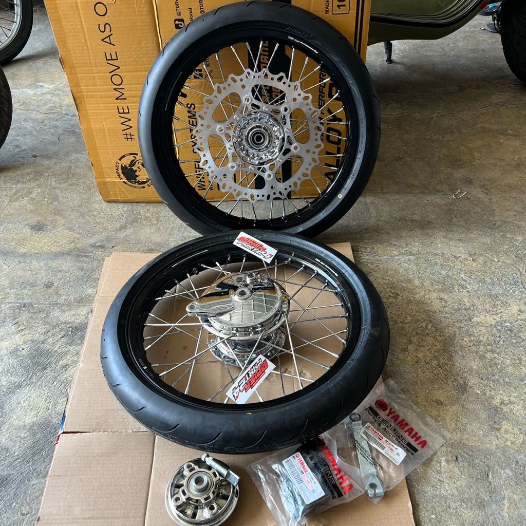 VELG SET CROM TROMOL DEPAN YZ250 BELAKANG TROMOL TS DAY FULL CROM TDR 160.185 R17 BAN FDR MP27 90.80