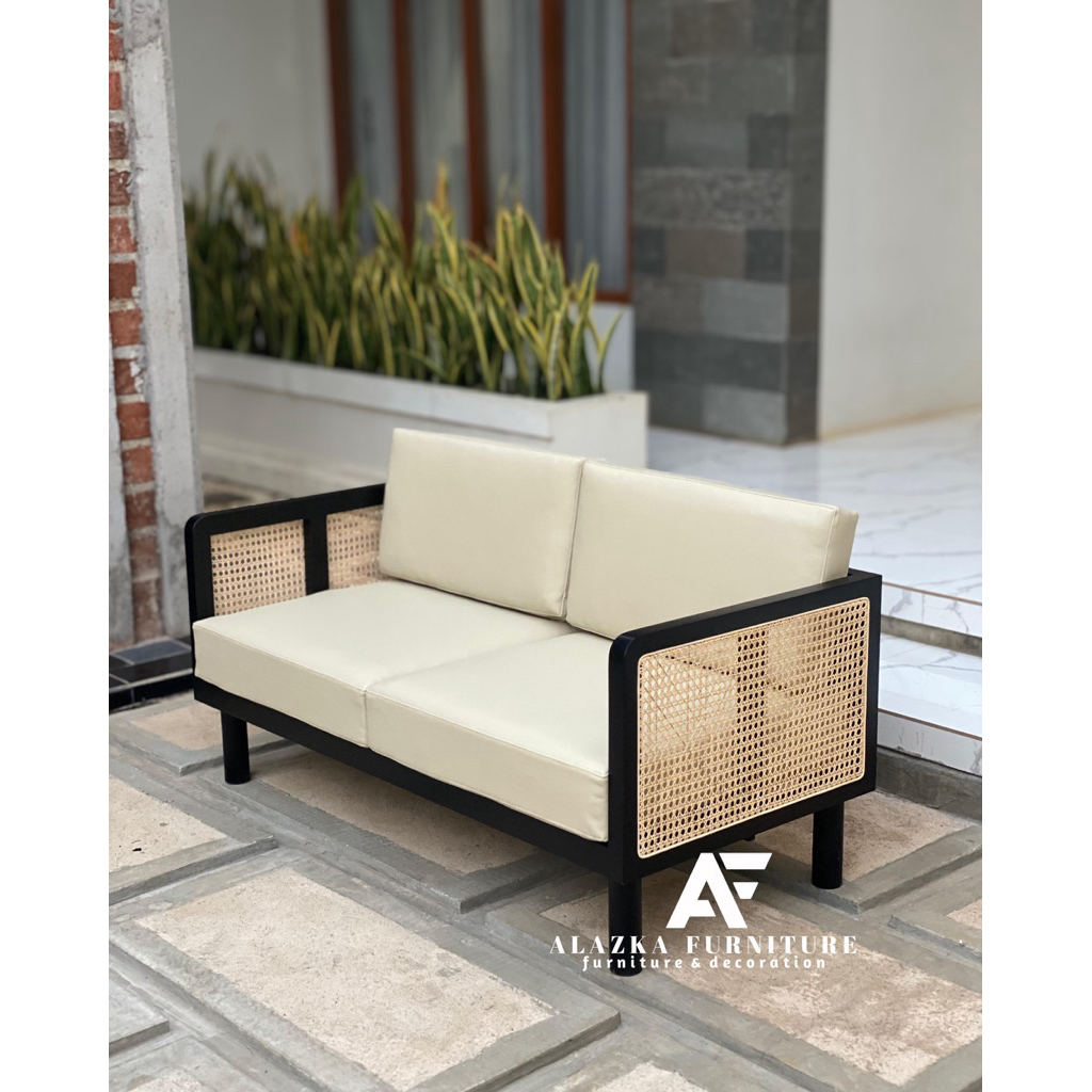 sofa rotan minimalist  / sofa minimalist rotan aesthetic kayu jati