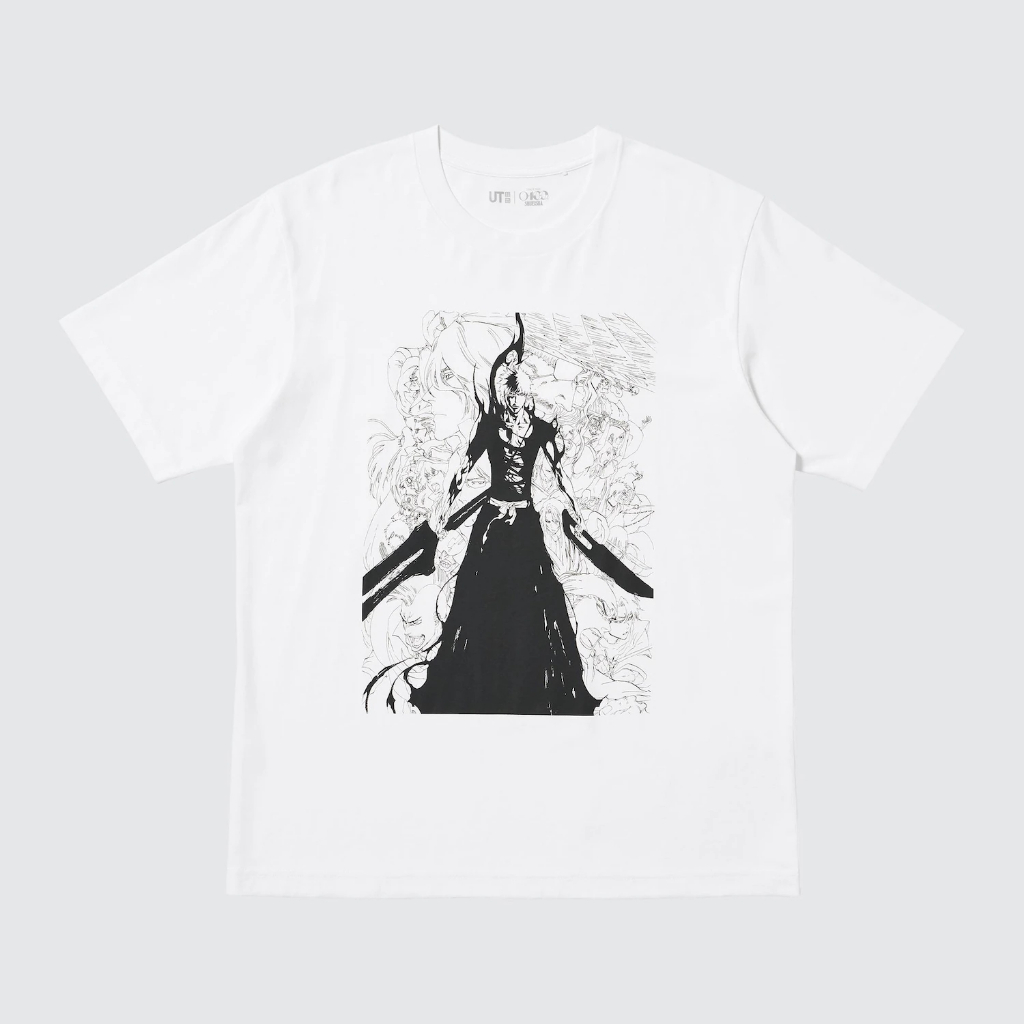 Tshirt Uniqlo Bleach (Ichigo Kurosaki) | Manga UT Shueisha 100th Kaos Lengan Pendek - Putih