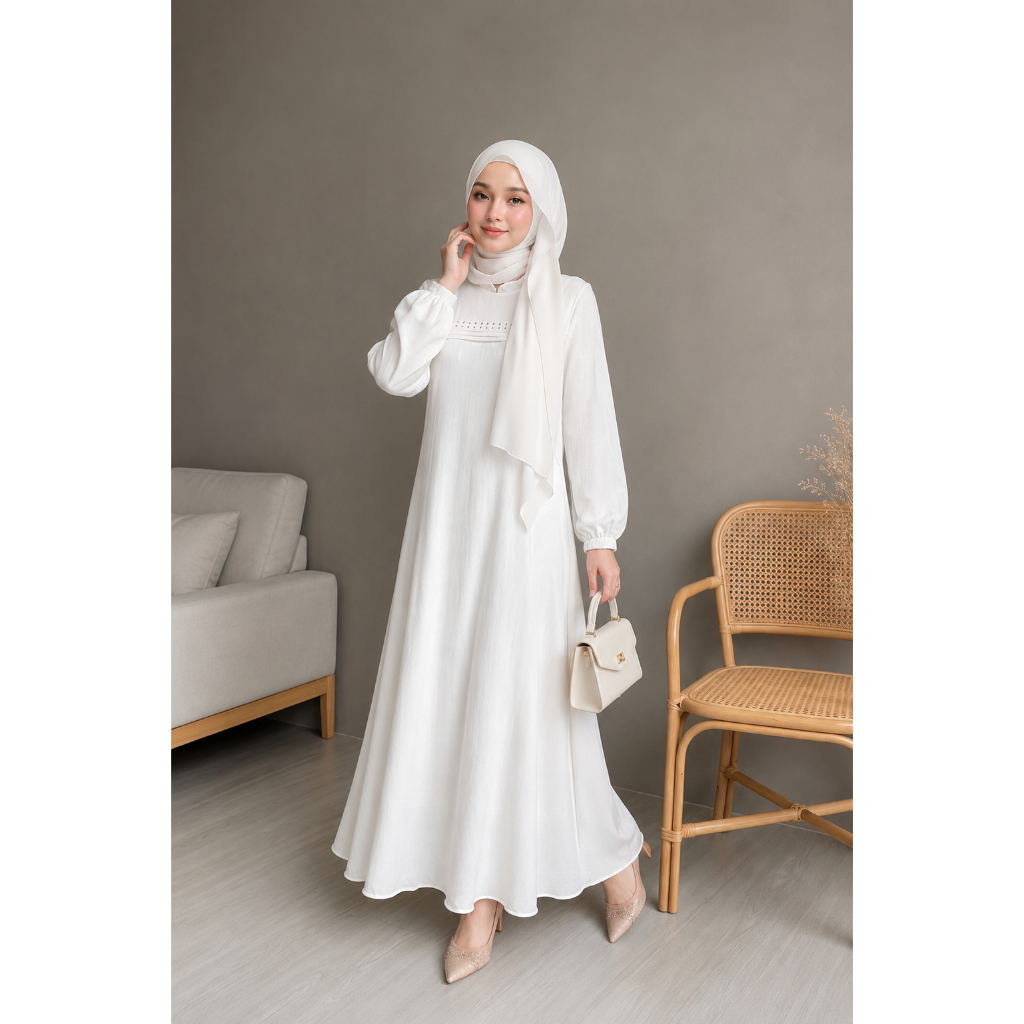 Hijrah Hijab - Abaya Putih bahan Cey Emboss Gamis Wanita Terbaru 2026