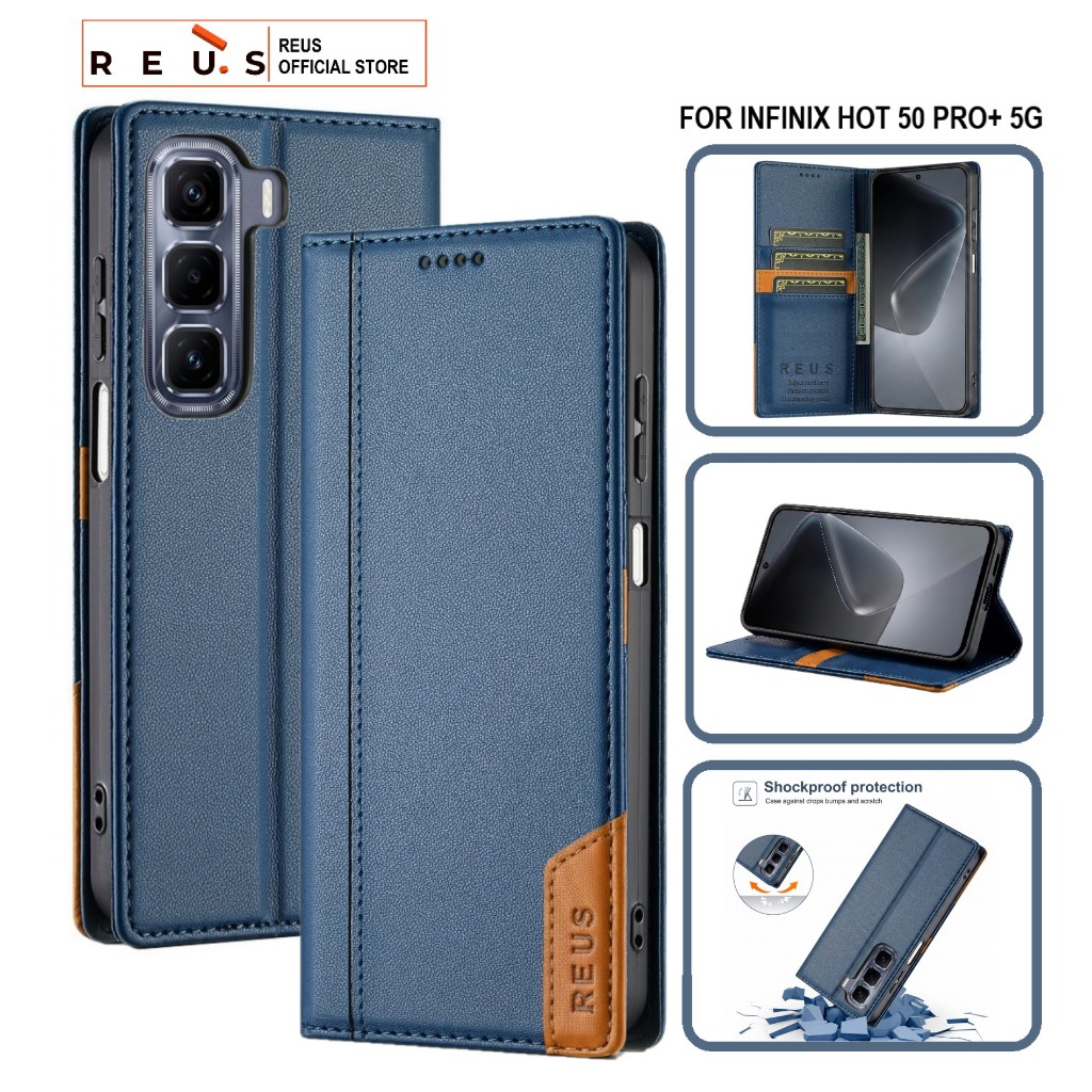 Reus Leather Case Flip Infinix Hot 50 Pro+ 5g Premium Magnet Shockproof Cover - REUS Official Store