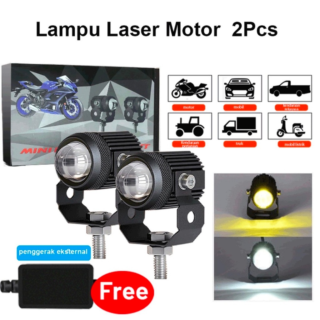 Lampu LED Motor dan Mobil 2 Mode Lampu  Bonus Cashback  Dekat Kuning/Lampu Jauh Putih - 2 Pcs + Ball