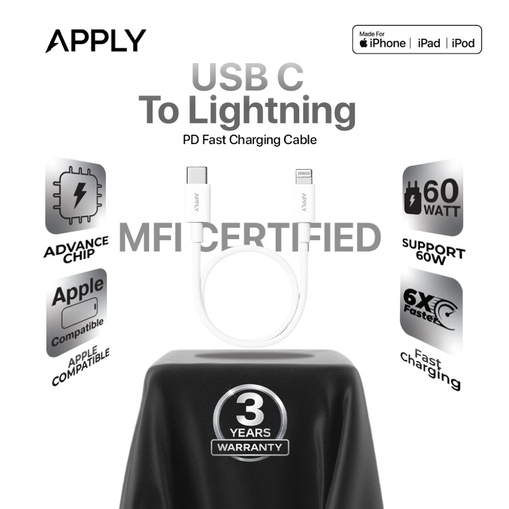 Apply - MFI Cable Only Lightning 60W For iPhone MFI Certified - Garansi 3 Tahun