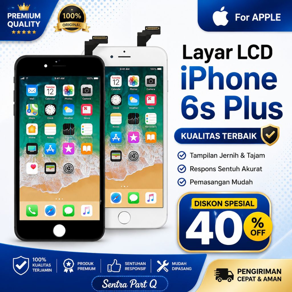Layar Sentuh LCD untuk iPhone 6s Plus Hitam - Original OEM, Garansi Tes, Segel Utuh