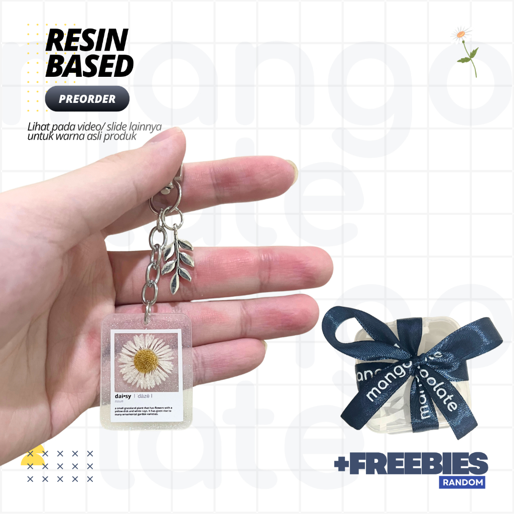 MANGOLATE Gantungan Kunci Resin Bunga Kering Daisy