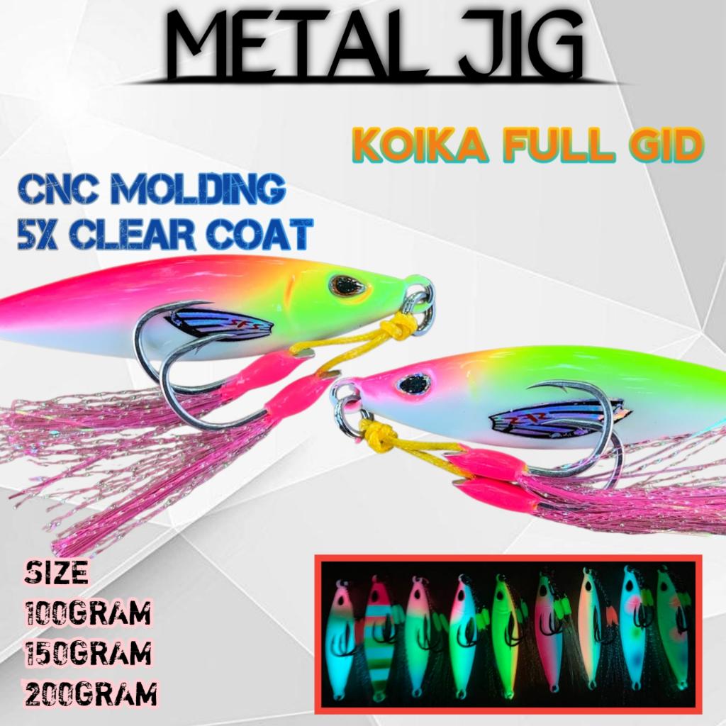 METAL JIG KOIKA FULL GID 100GRAM 150GRAM 200GRAM SET ASSIST HOOK MICRO JIG KOIKA GLOW IN THE DARK 10