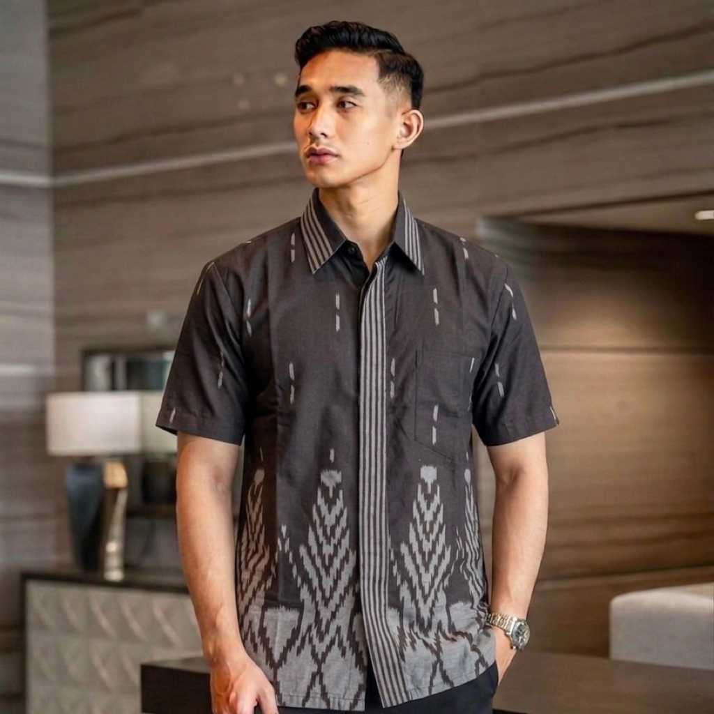 Hem Batik Pria Lengan Pendek Motif Simple Elegan | Kemeja Batik Pria Nyaman Dipakai
