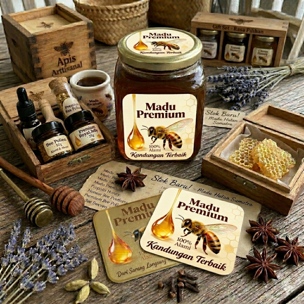 Stiker Label Madu Preminum Kode E Sticker Label Kemasan Madu Alami