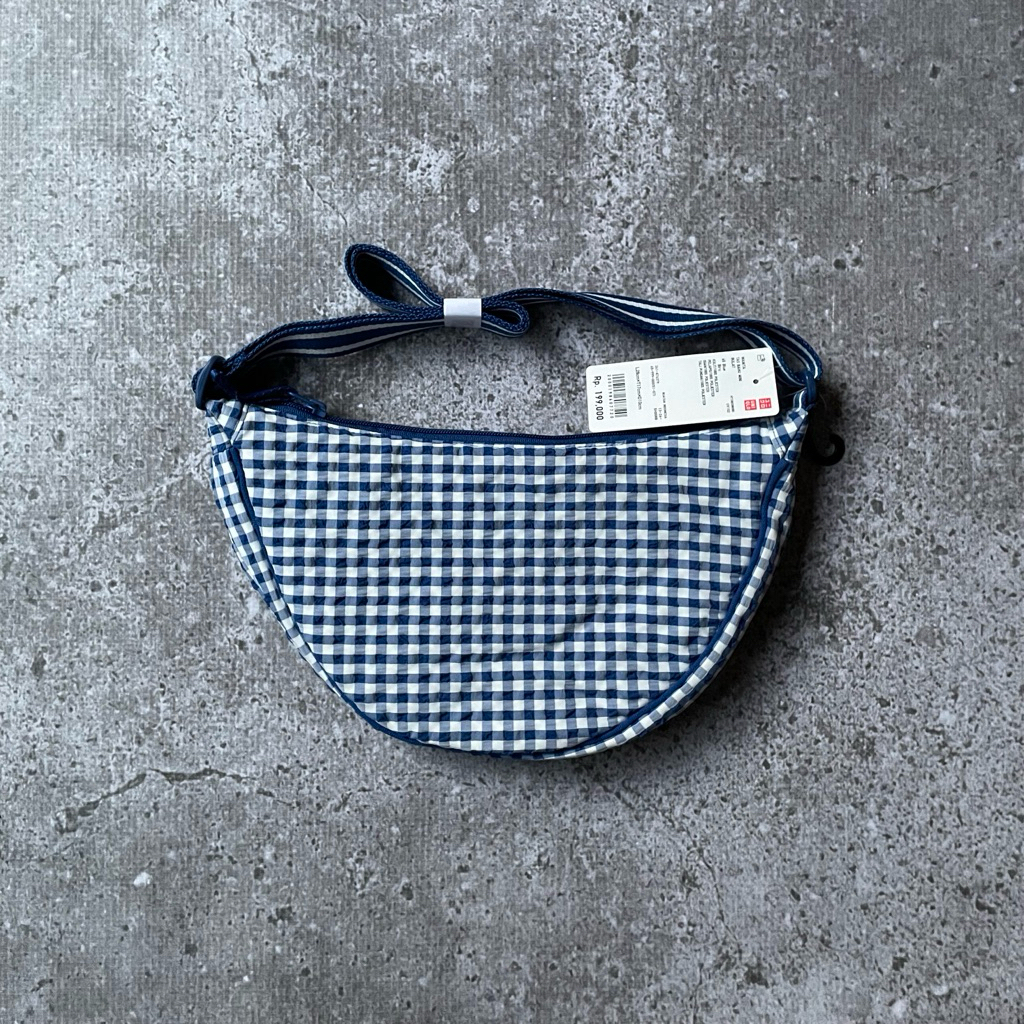 Tas Selempang Bahu Mini Bulat Uniqlo Biru Putih New Original