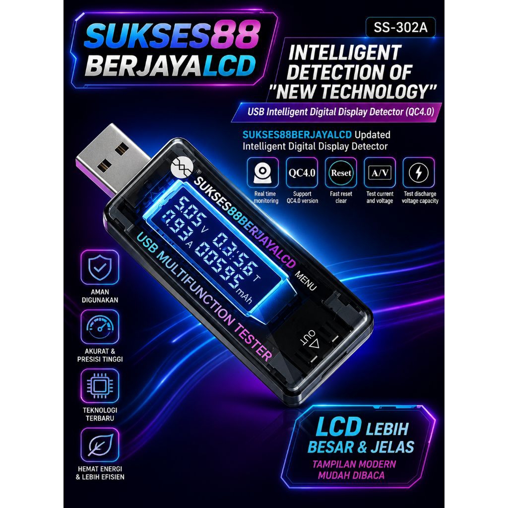 USB DETEKTOR VOLTASE SUNSHINE SS-302A / USB DIGITAL DISPLAY DETECTOR TESTER FAST CHARGING