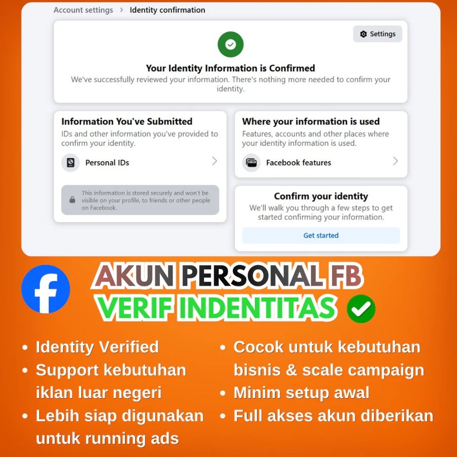 Akun FB Personal Verified ID Card (Isopol) + Akun BM + Aun Iklan + FP