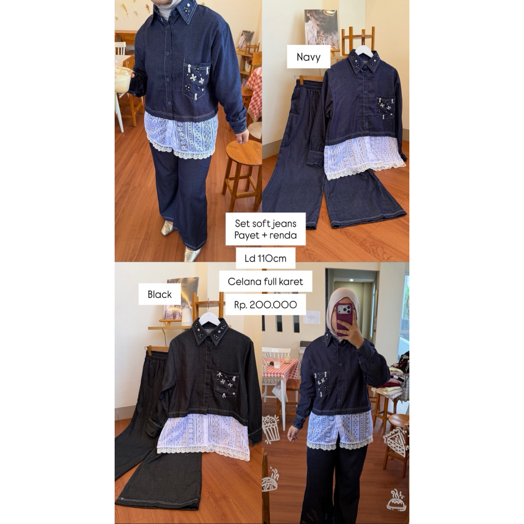 setelan jeans lace