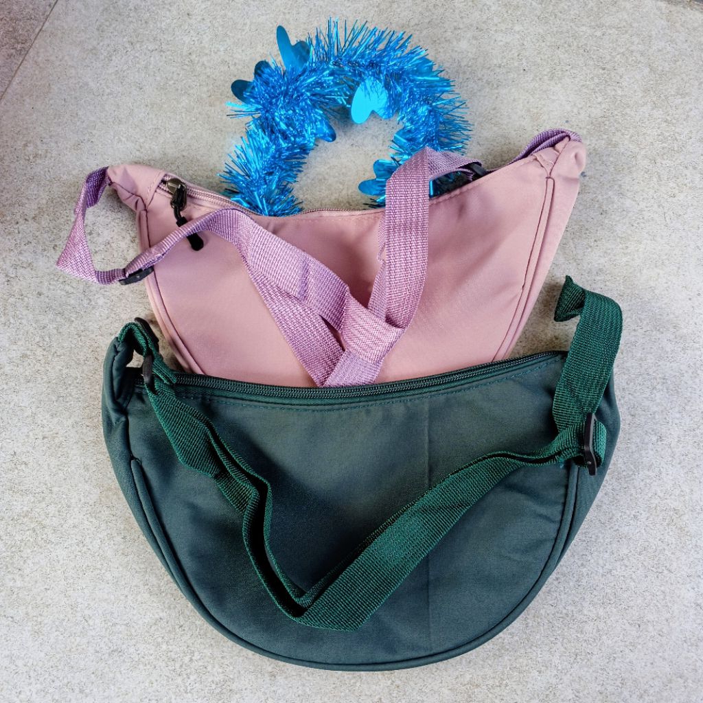 Tas Selempang Wanita Half Moon Bag isi 2 | Sling Bag Korean Style | Tas Bahu Casual Kekinian Pink Sa