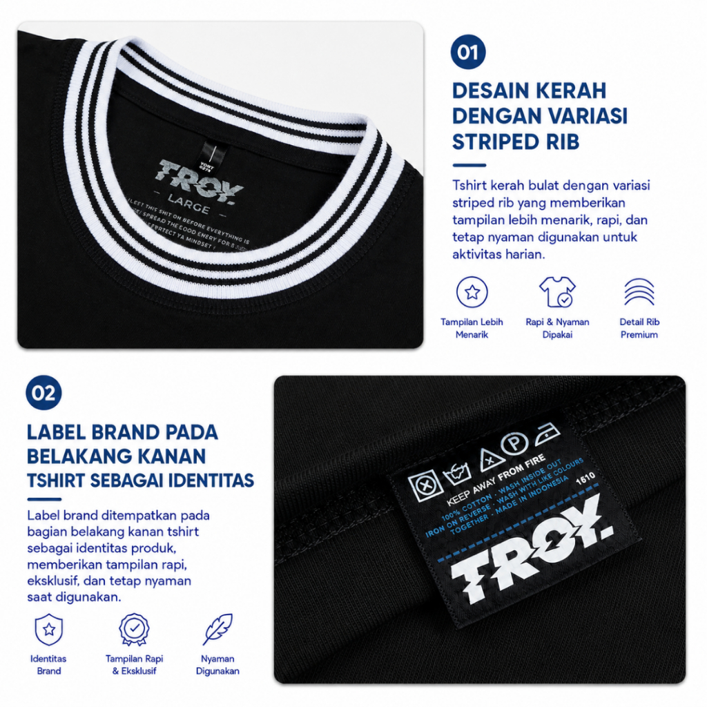 Troy Company Striped Rib Tshirt Black Busyfy - Kaos Pria Lengan Pendek Hitam KST 3079-3W2B