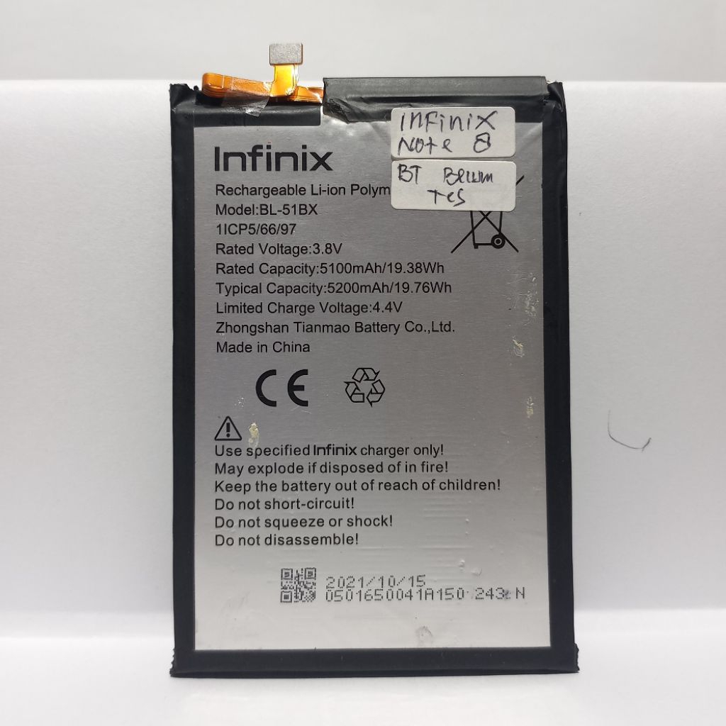 Tidak ada Garansi | Baterai ( BL-51BX ) Copotan Unit Mati Total Infinix Note 8 | Kondisi Baterai Bel