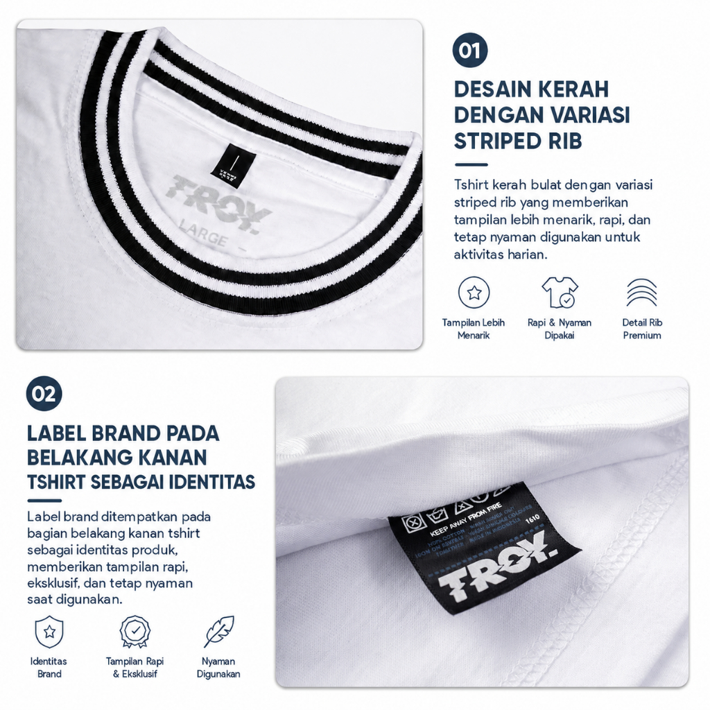 Troy Company Striped Rib Tshirt White Comfort - Kaos Pria Lengan Pendek Putih KST 3328-2B2W