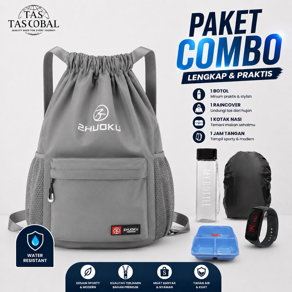 Tas Ransel Pria Olahraga Anti Air 40x30cm Serut Olahraga Pria Wanita Tas Futsal Terbaru Tas Serut