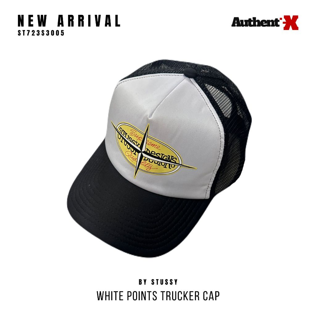 STUSSY POINTS TRUCKER CAP HAT - WHITE