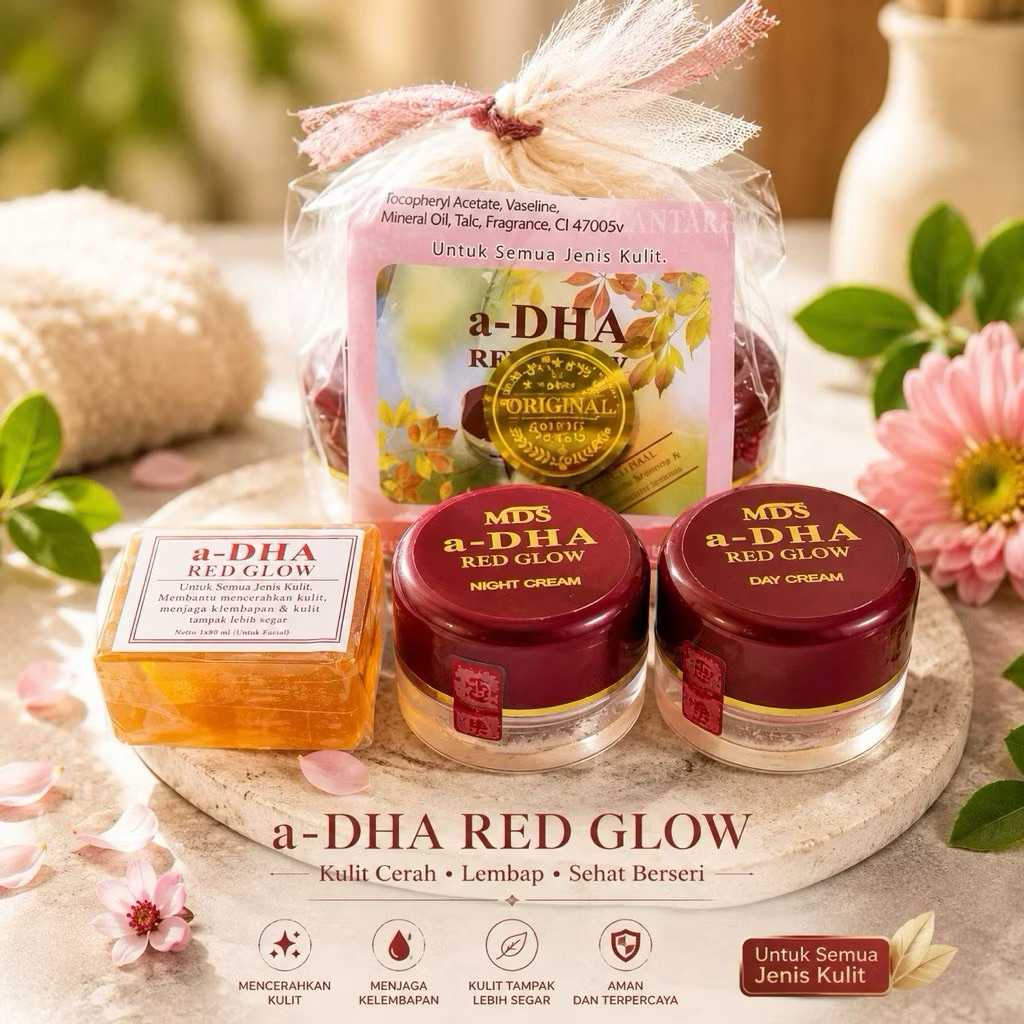 Paket Cream Wajah A-DHA Red Glow MDS - Melembabkan, Memutihkan, Mencerahkan