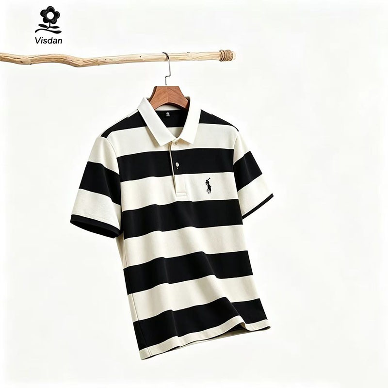 Visdan   Polo Shirt Pria baju kaos kerah pria kaos polo garis garis pria Baju Kaos
