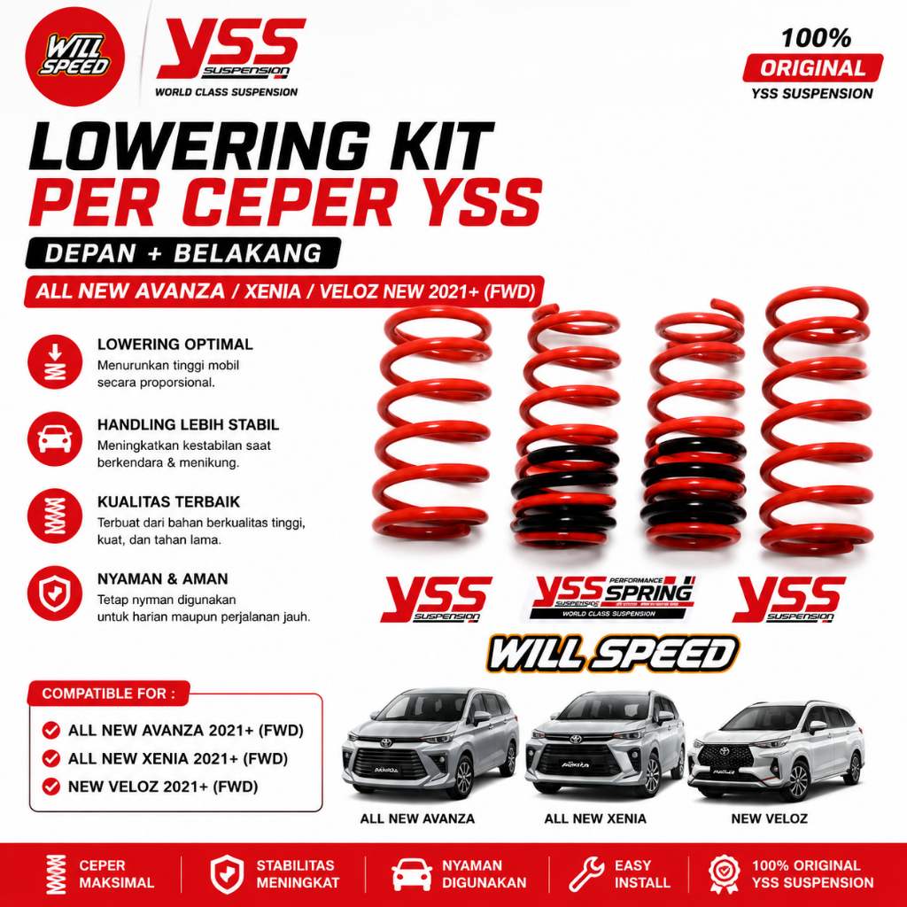 PER CEPER YSS LOWERING KIT AVANZA VELOZ XENIA NEW 2021+ ALL NEW AVANZA XENIA VELOZ FWD DEPAN+BELAKAN