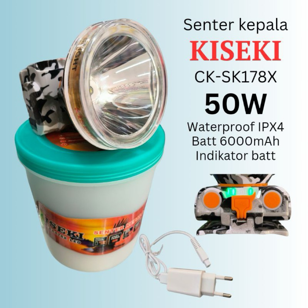 Senter Kepala Kiseki CK-SK178X 50W Cahaya Putih (Baterai Litihium 6000 mAh)  - Head Lamp LED