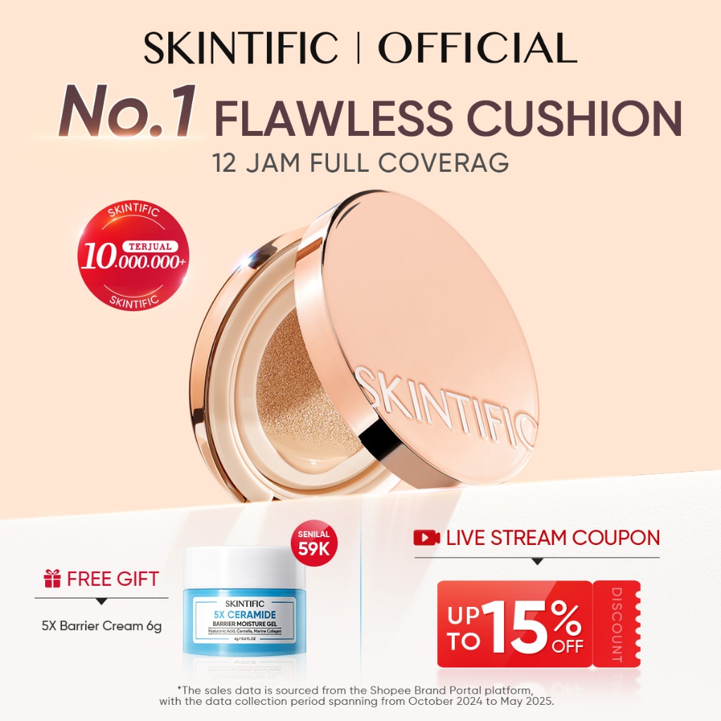 SKINTIFIC - Cover All Perfect Cushion|Flawless & Glow Finish Cocok untuk Kulit Berminyak Berjerawat 