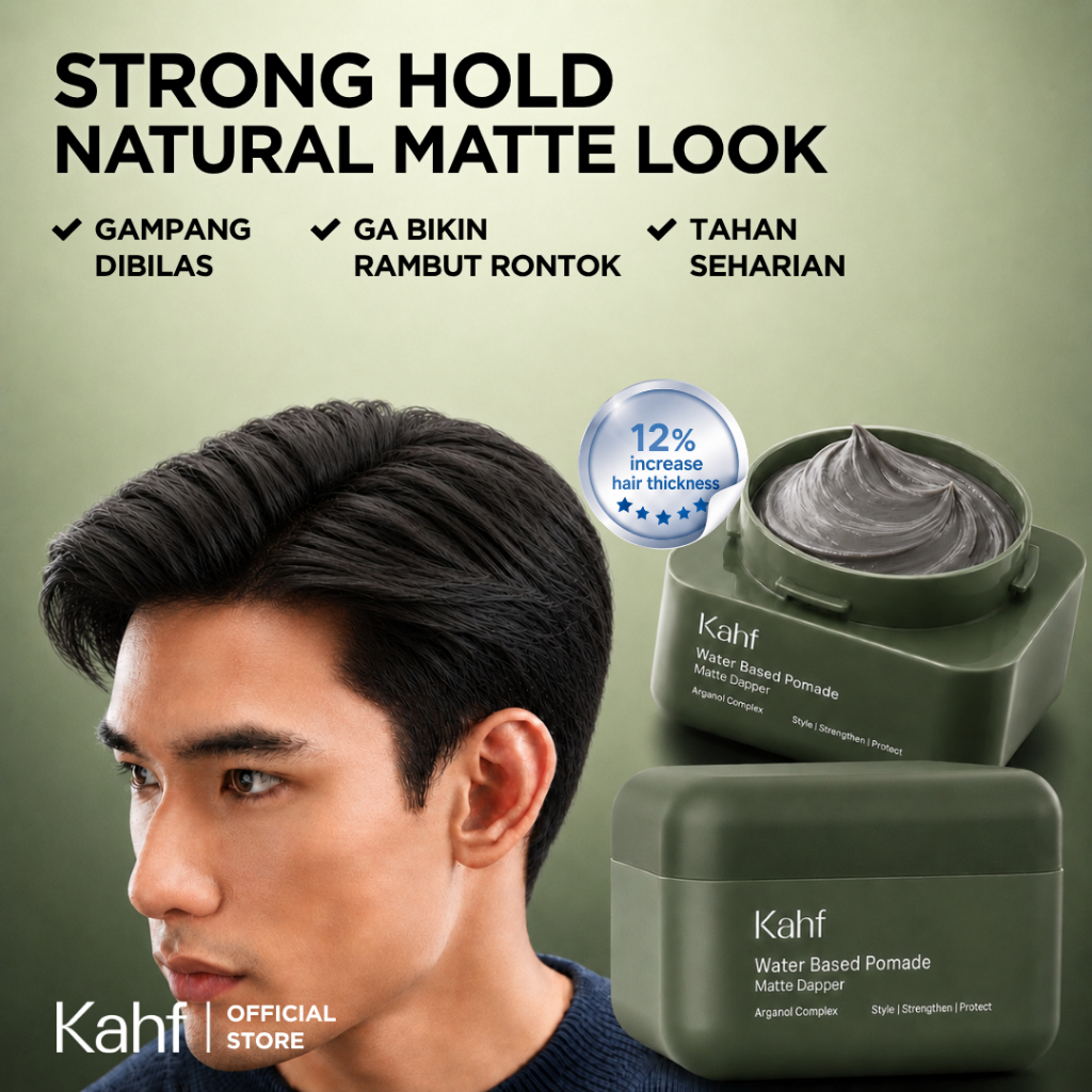 Kahf Water-based Pomade Matte Dapper 70 g - Pomade Rambut Pria - Approved by Barber and Suitable for