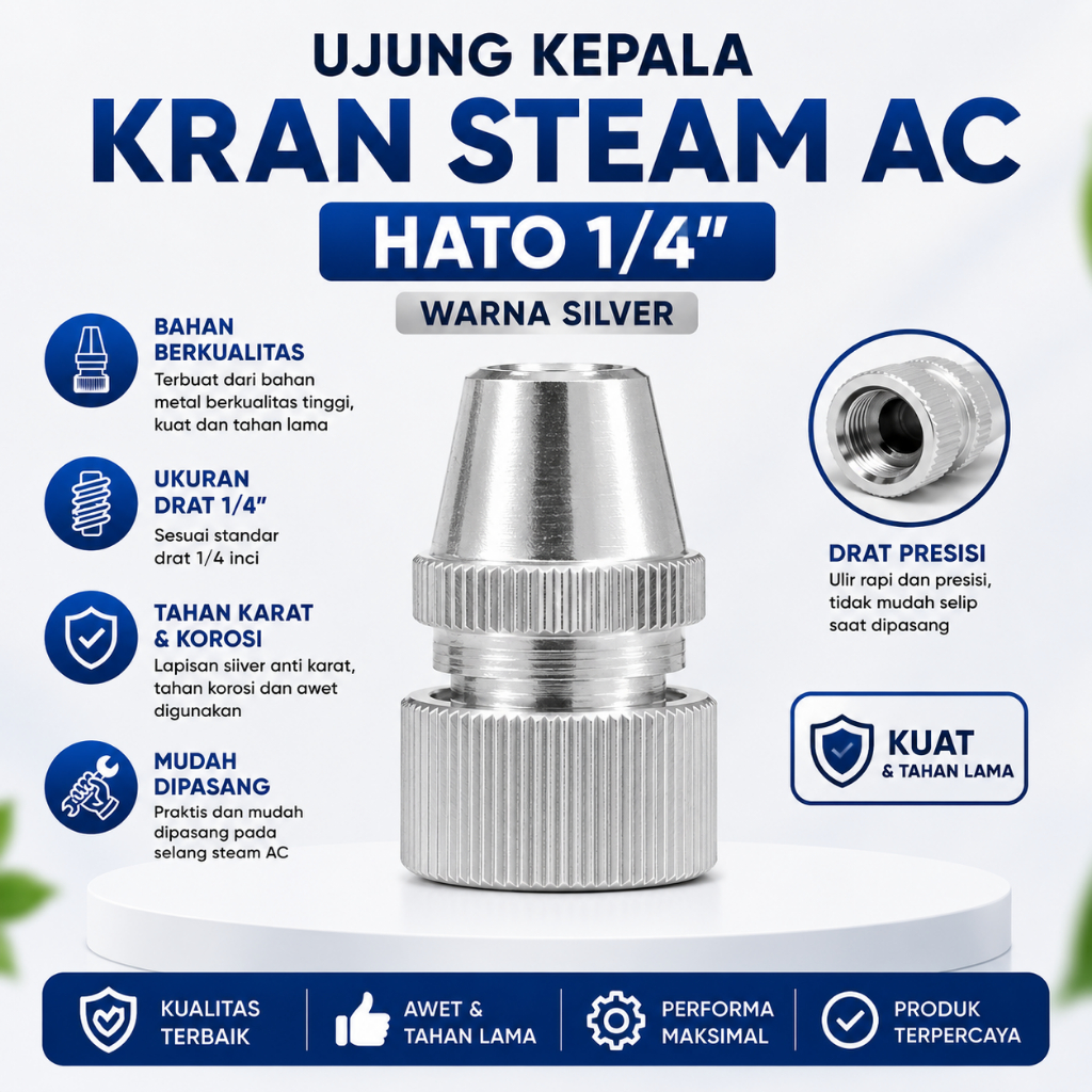 UJUNG KEPALA STEAM NOZZLE LURUS / KRAN STEAM AC HATO 1/4 WARNA SILVER