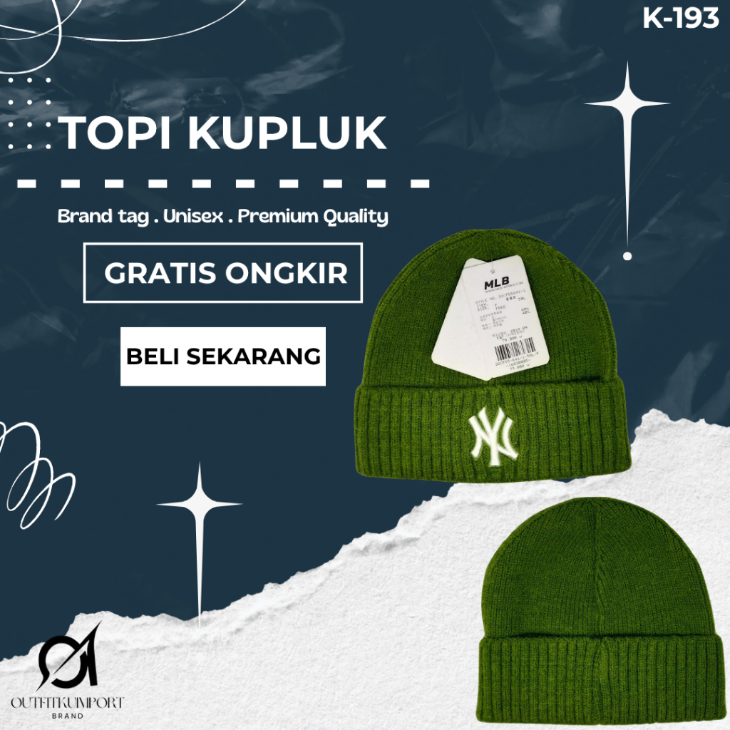 K-193 Topi Kupluk NY MLB Green Logo White